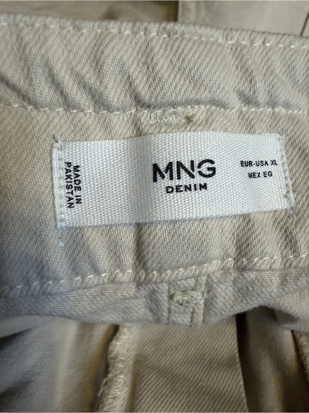 MNG Denim Paperbag Shorts XL Ecru Cream High Rise Belted Cotton utility hi rise